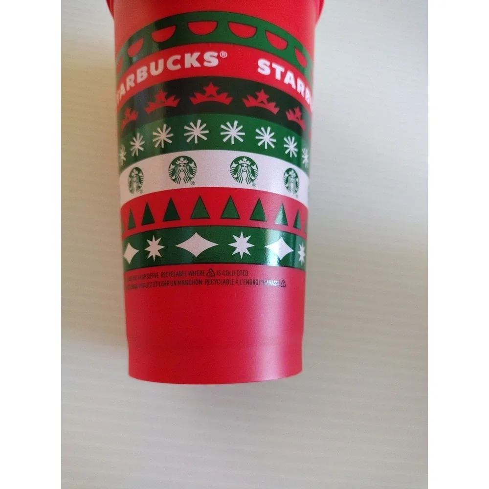 Starbucks Plastic Reusable Cup With Lid 2013‎ Christmas Holiday Hot Coffee 16oz